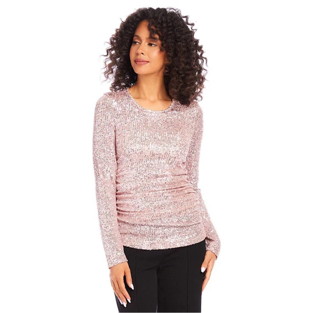 Karen Kane Sequin‎ Side Shirred Top long sleeve Pink Medium